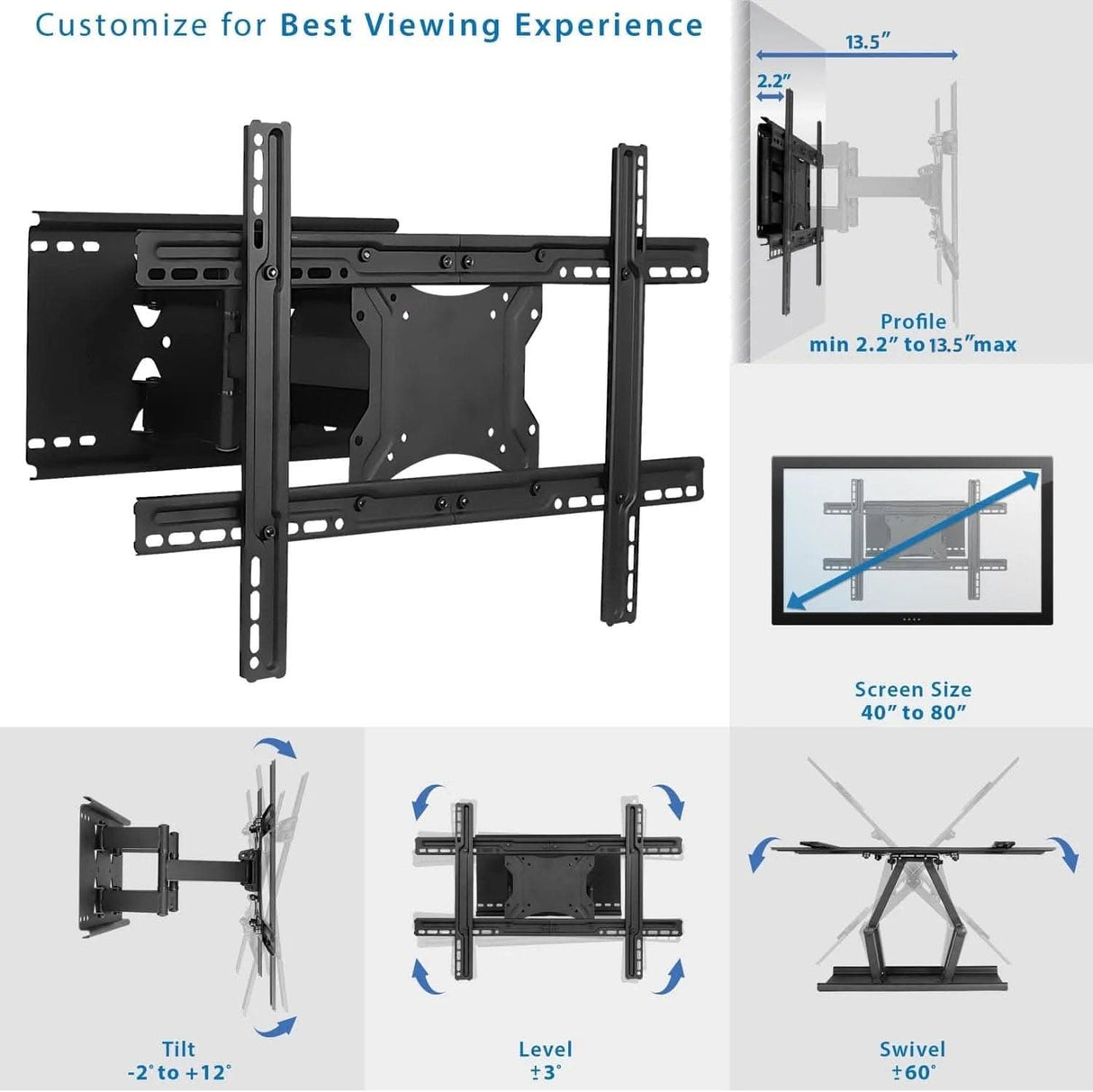 Full Motion Large TV Wall Mount with Extension TV Mount - Full Motion Large TV Wall Mount with Extension - Mount-It! - MI-385
