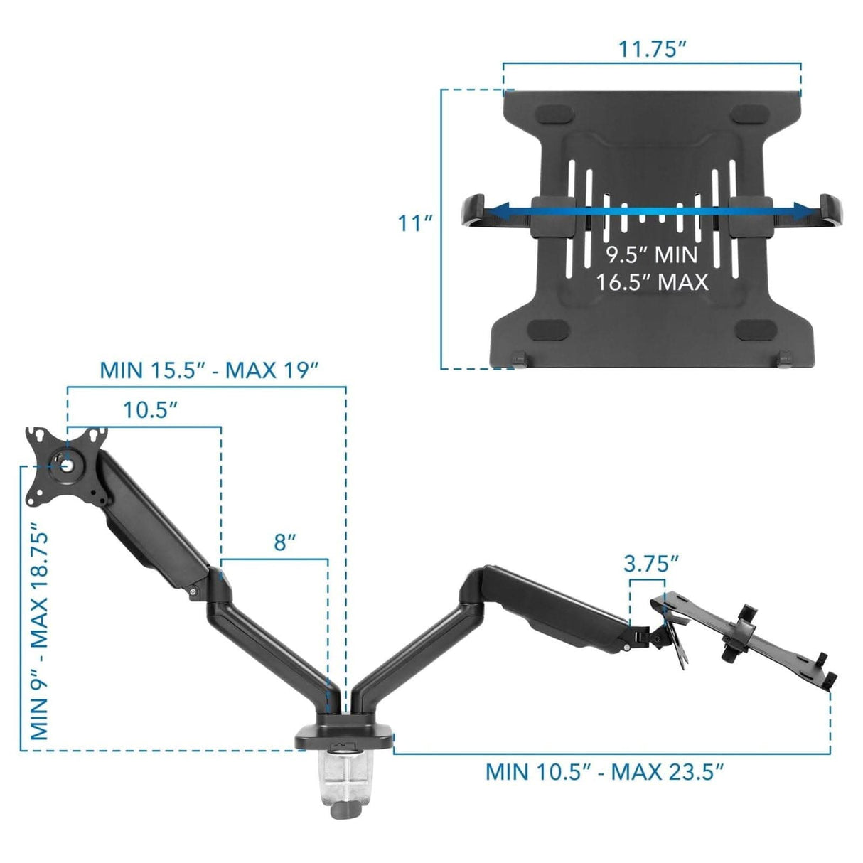 Full Motion Monitor and Laptop Mount Laptop Mount - Full Motion Monitor and Laptop Mount - Mount-It! - MI-6352LTMN