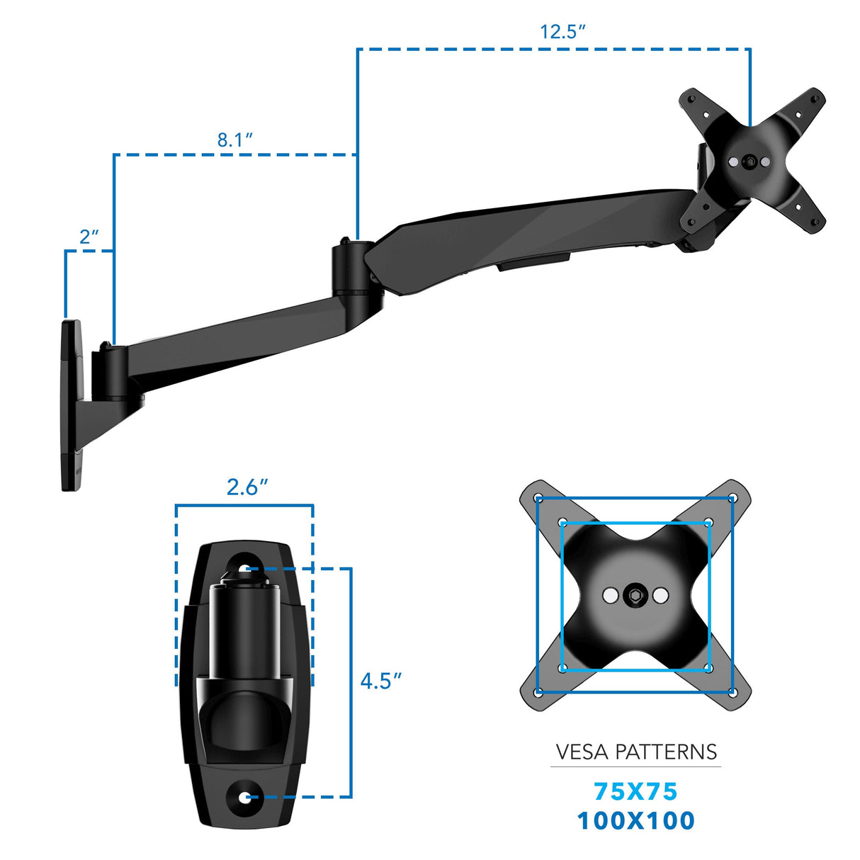 Full Motion Single Monitor Wall Mount with Gas Spring Arm Monitor Mount - Full Motion Single Monitor Wall Mount with Gas Spring Arm - Mount-It! -
