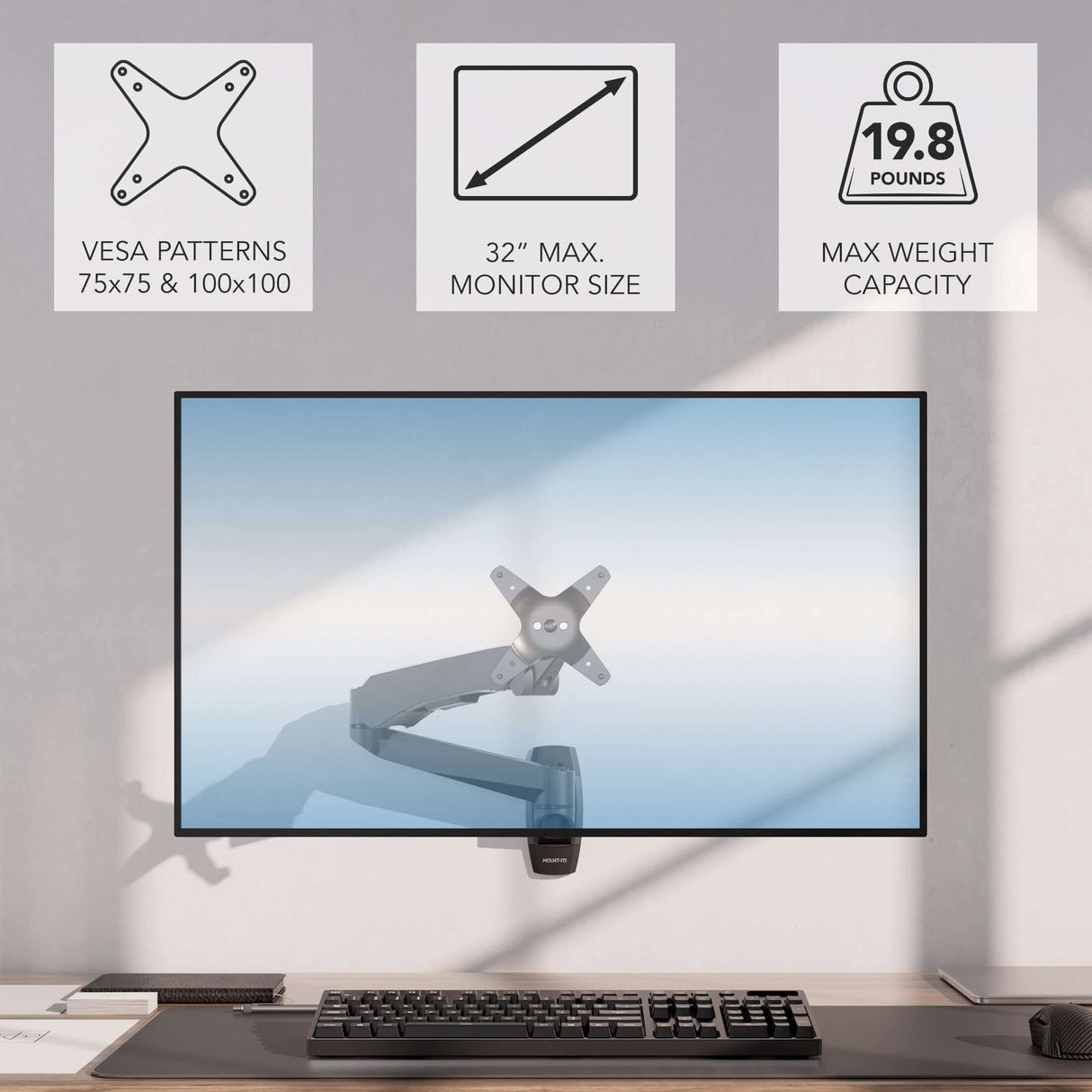 Full Motion Single Monitor Wall Mount with Gas Spring Arm Monitor Mount - Full Motion Single Monitor Wall Mount with Gas Spring Arm - Mount-It! -