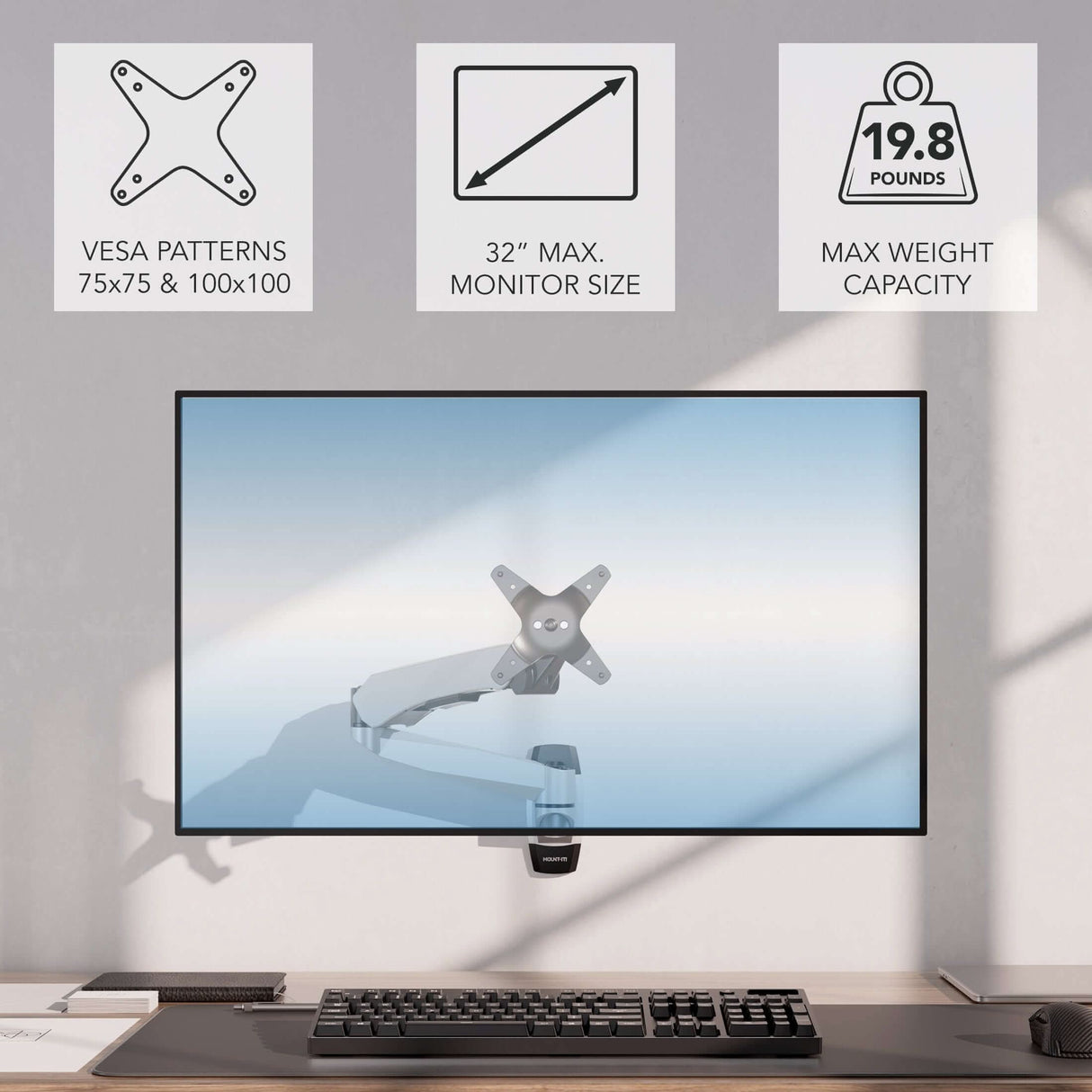 Full Motion Single Monitor Wall Mount with Gas Spring Arm Monitor Mount - Full Motion Single Monitor Wall Mount with Gas Spring Arm - Mount-It! -