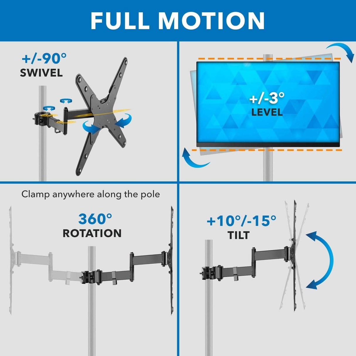 Full Motion TV Pole Mount TV Mount - Full Motion TV Pole Mount - Mount-It! - MI-391XL