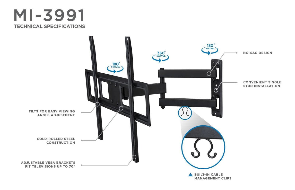 Full Motion TV Wall Mount TV Mount - Full Motion TV Wall Mount - Mount-It! - MI-3991L