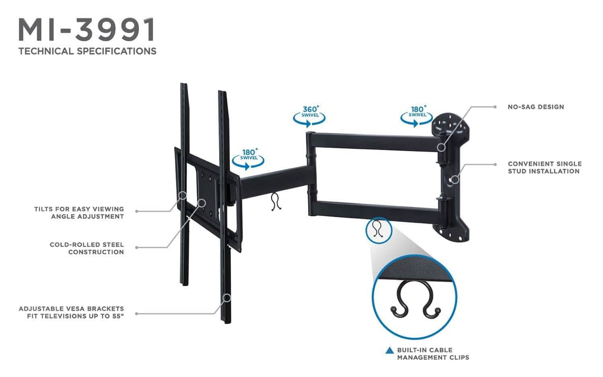Full Motion TV Wall Mount with Articulating Arm TV Mount - Full Motion TV Wall Mount with Articulating Arm - Mount-It! - MI-3991XL