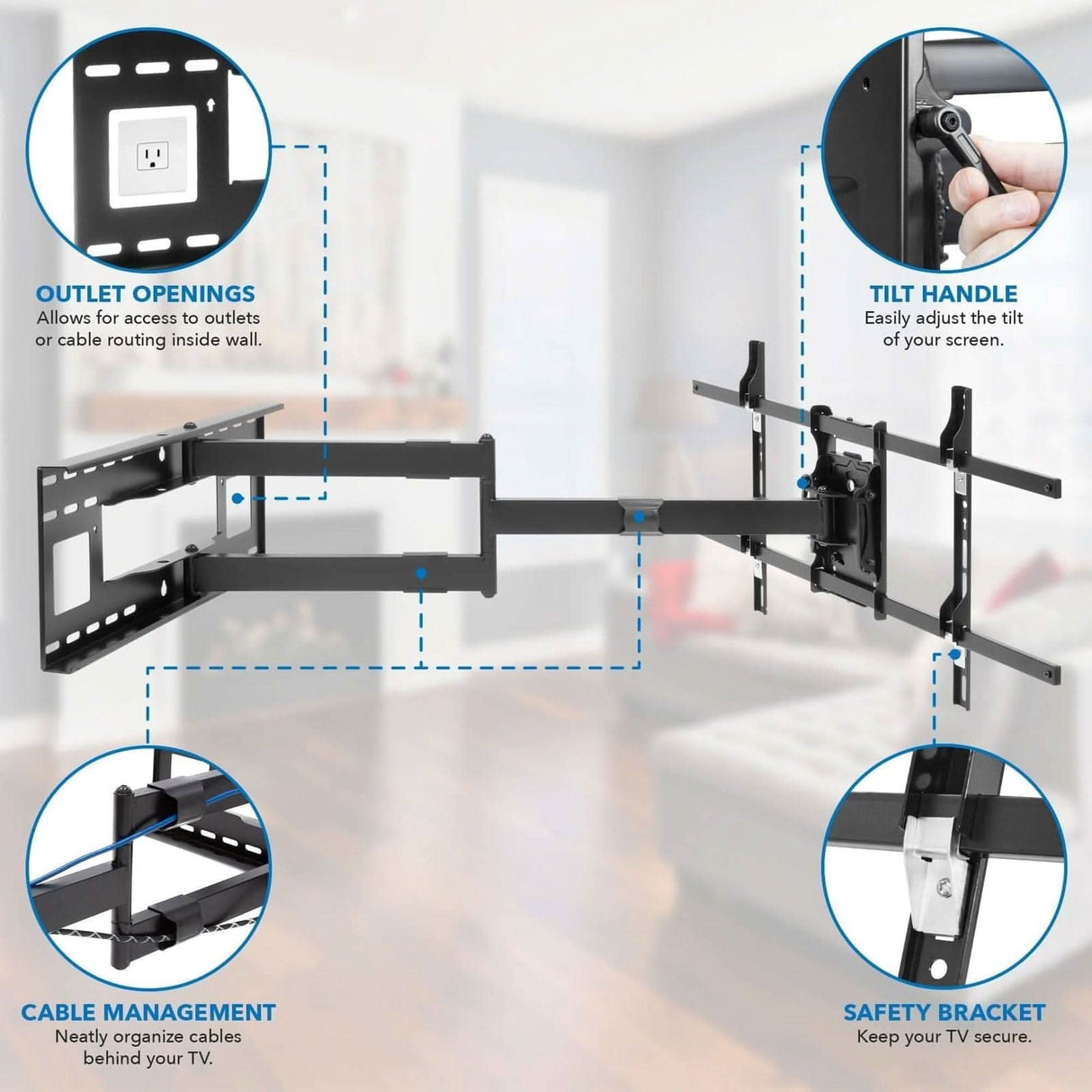 Full Motion TV Wall Mount with Extra Long Extension - TVs up to 80" TV Mount - Full Motion TV Wall Mount with Extra Long Extension - Mount-It! - MI-372