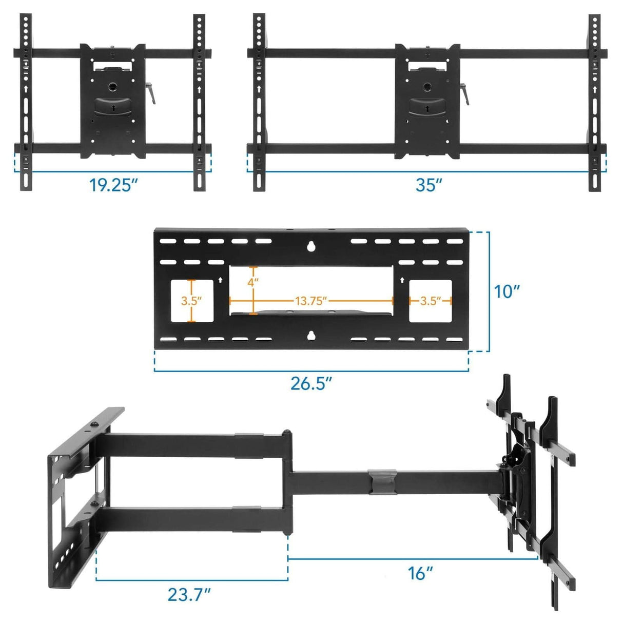 Full Motion TV Wall Mount with Extra Long Extension - TVs up to 80" TV Mount - Full Motion TV Wall Mount with Extra Long Extension - Mount-It! - MI-372