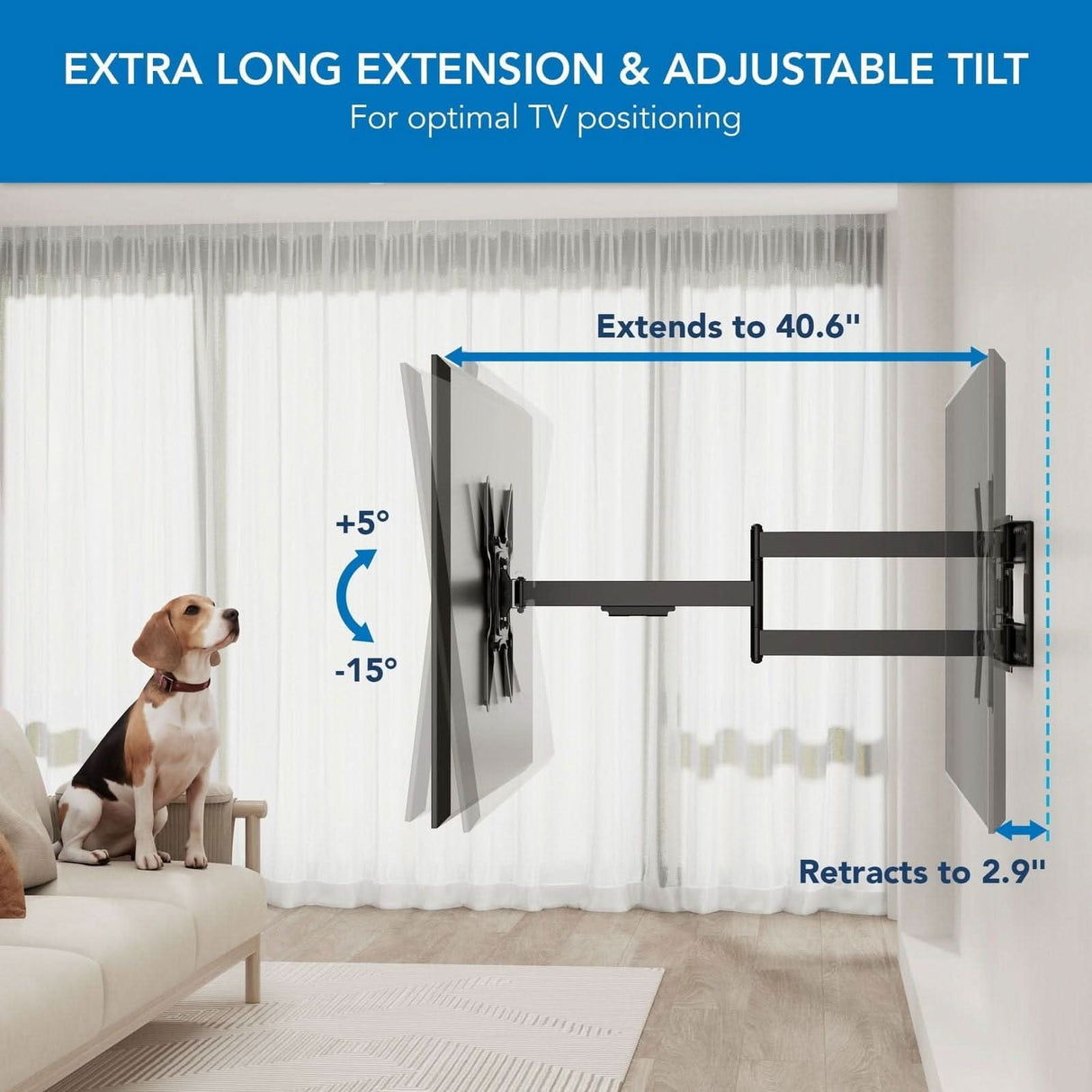 Full Motion TV Wall Mount with Extra Long Extension - TVs up to 70" TV Mount - Full Motion TV Wall Mount with Extra Long Extension - Mount-It! - MI-393