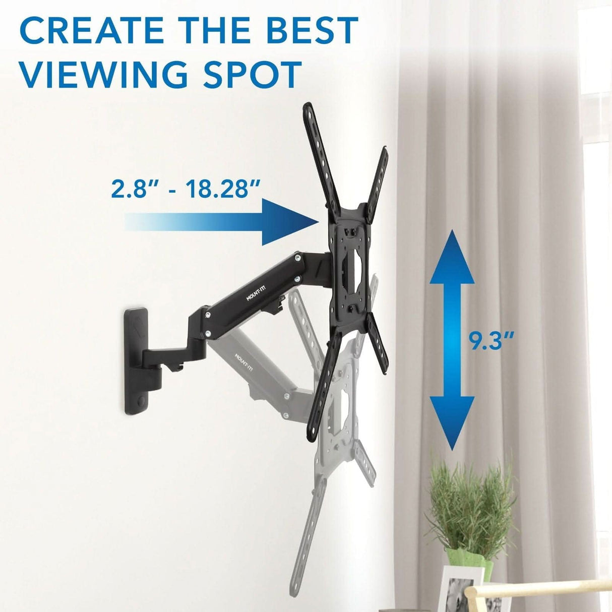 Full Motion TV Wall Mount with Gas Spring Arm TV Mount - Full Motion TV Wall Mount with Gas Spring Arm - Mount-It! - MI-444BLK