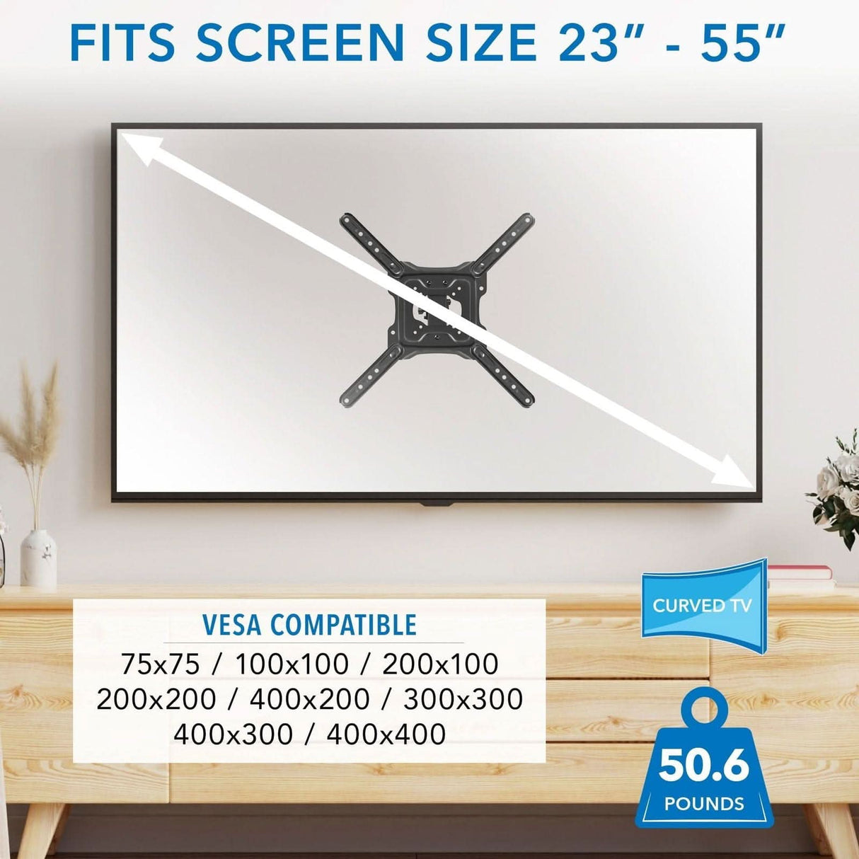 Full Motion TV Wall Mount with Gas Spring Arm TV Mount - Full Motion TV Wall Mount with Gas Spring Arm - Mount-It! - MI-444BLK