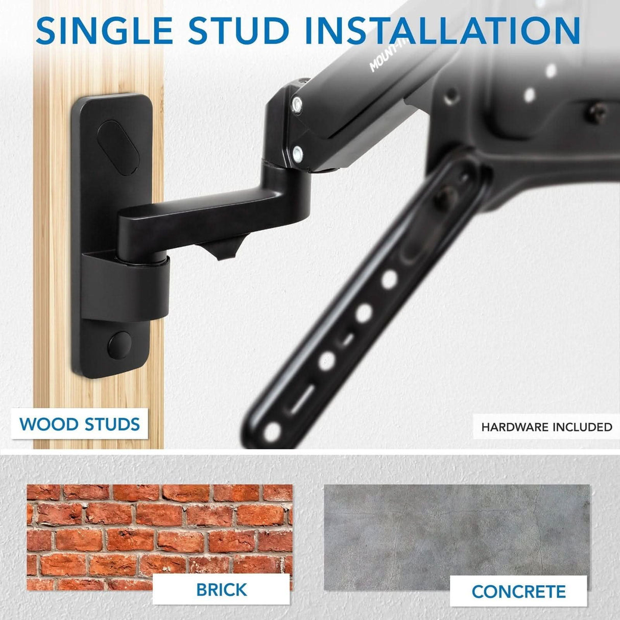 Full Motion TV Wall Mount with Gas Spring Arm TV Mount - Full Motion TV Wall Mount with Gas Spring Arm - Mount-It! - MI-444BLK