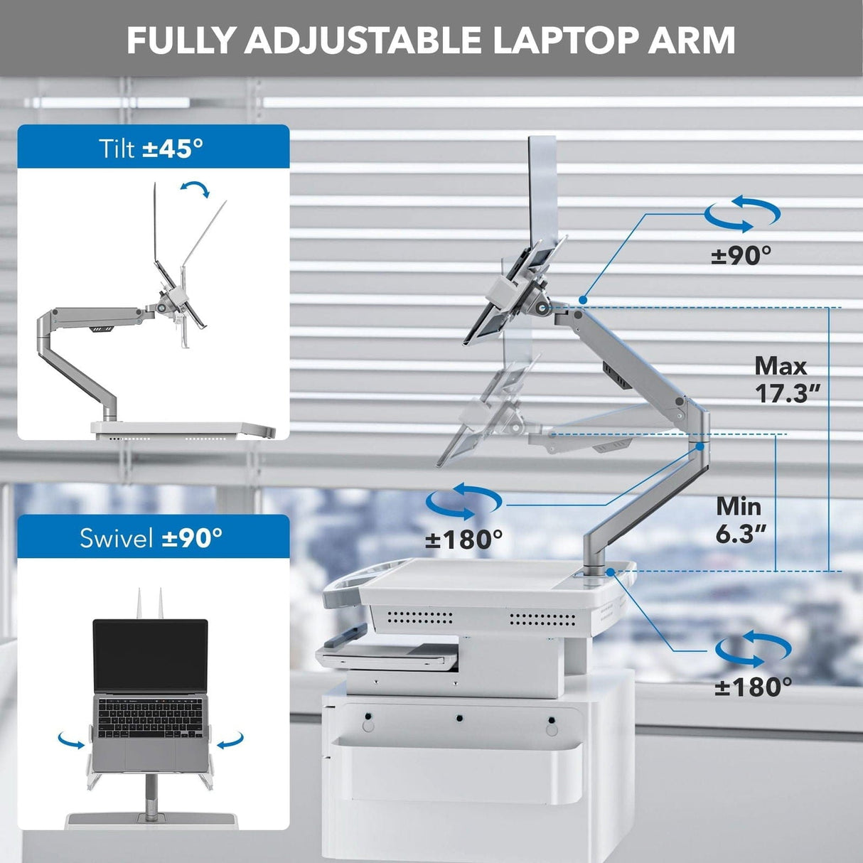 Gas Spring Laptop Arm for MedHub Mobile Workstations Laptop Mount - Gas Spring Laptop Arm for MedHub Mobile Workstations - Mount-It! - MI-16007