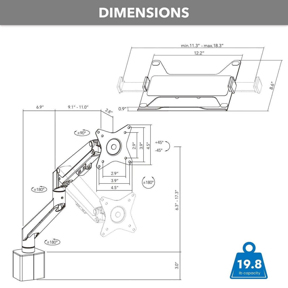 Gas Spring Laptop Arm for MedHub Mobile Workstations Laptop Mount - Gas Spring Laptop Arm for MedHub Mobile Workstations - Mount-It! - MI-16007