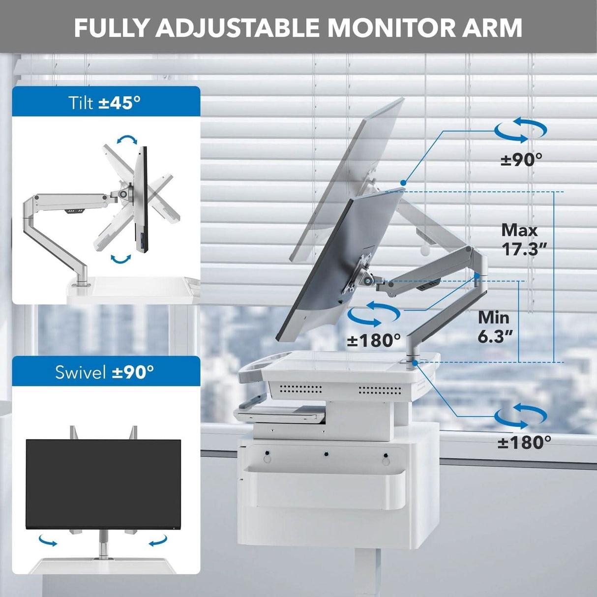 Gas Spring Monitor Arm for MedHub Mobile Workstations Monitor Mount - Gas Spring Monitor Arm for MedHub Mobile Workstations - Mount-It! - MI-16006
