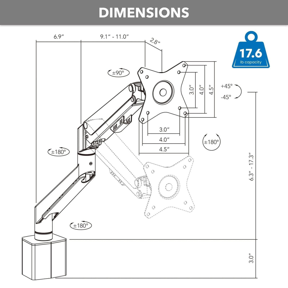 Gas Spring Monitor Arm for MedHub Mobile Workstations Monitor Mount - Gas Spring Monitor Arm for MedHub Mobile Workstations - Mount-It! - MI-16006