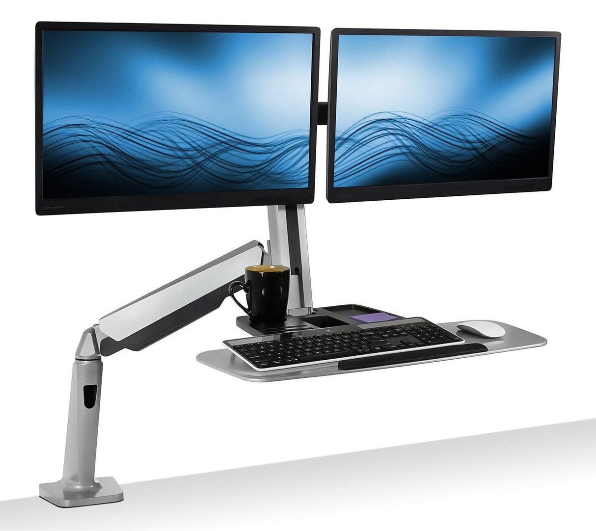 Dual Monitor Stand Up Workstation Grey Desk Converters - Dual Monitor Stand Up Workstation - Mount-It! - MI-7904