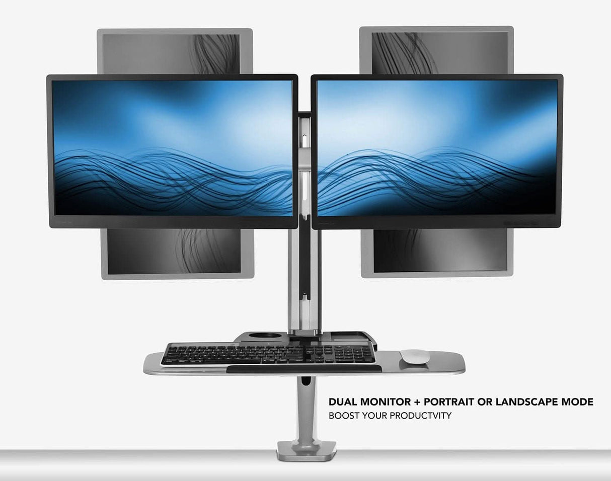 Dual Monitor Stand Up Workstation Grey Desk Converters - Dual Monitor Stand Up Workstation - Mount-It! - MI-7904