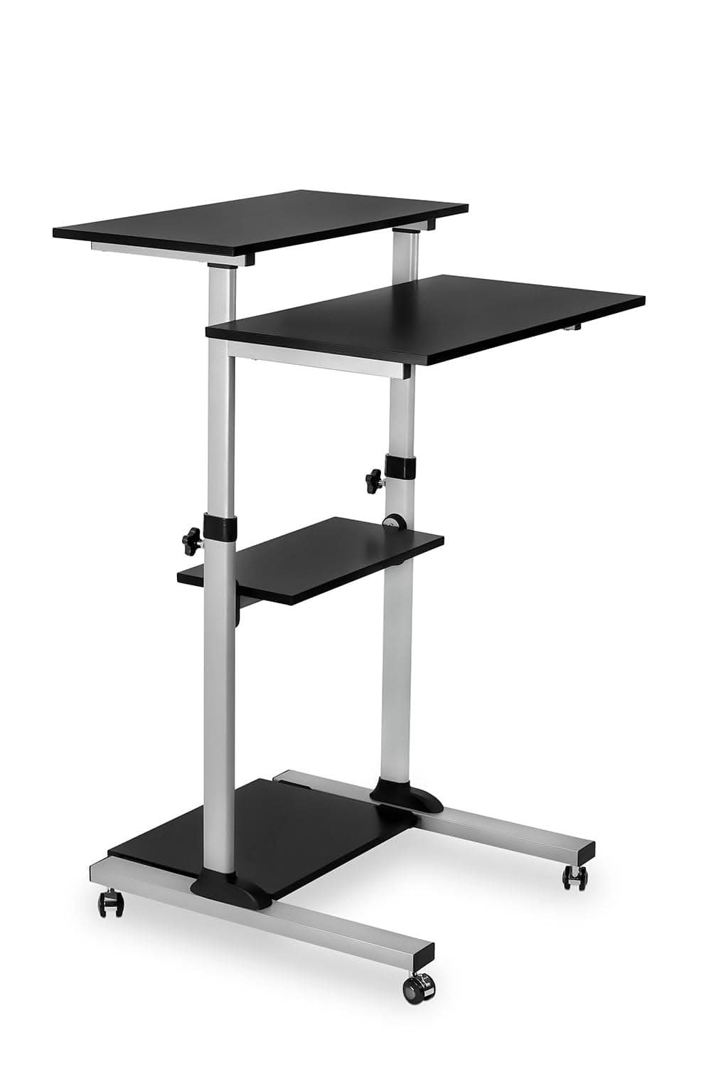 Height Adjustable Rolling Stand up Desk Grey Mobile Standing Desk - Height Adjustable Rolling Stand up Desk - Mount-It! - MI-7940