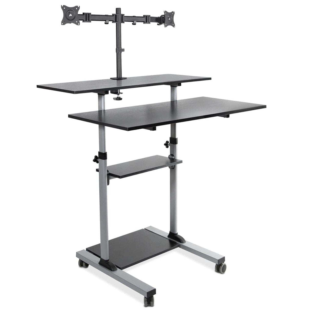 Height Adjustable Rolling Stand up Desk Grey Mobile Standing Desk - Height Adjustable Rolling Stand up Desk - Mount-It! - MI-7972