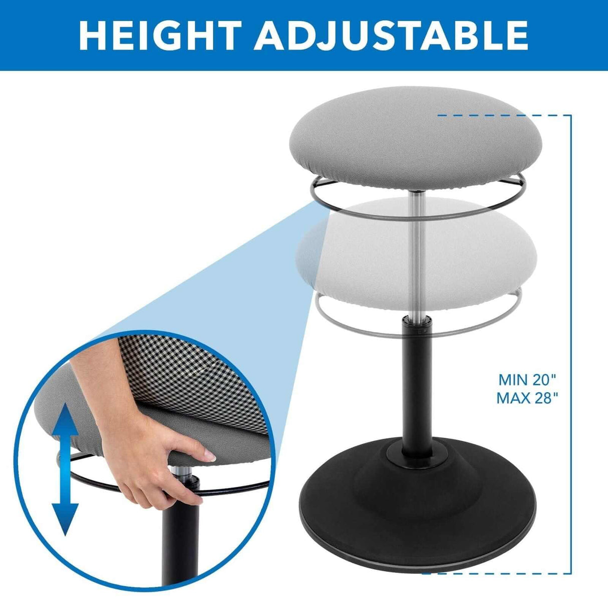 Height Adjustable Standing Desk Stool Grey Desk Accessories - Height Adjustable Standing Desk Stool - Mount-It! - MI-932