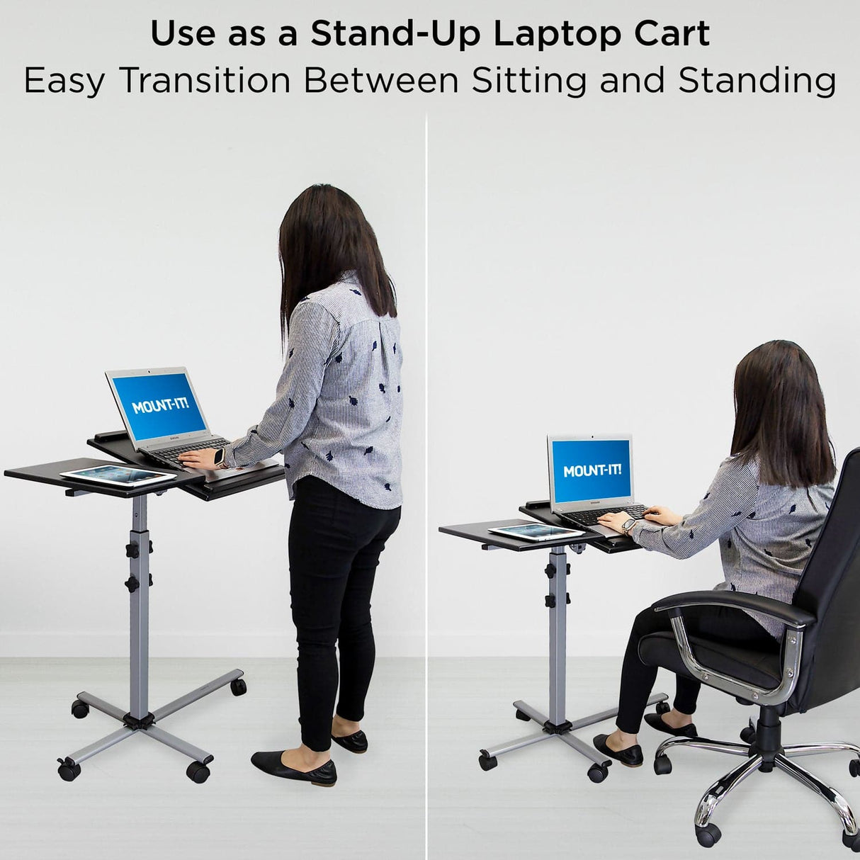 Rolling Laptop Tray & Projector Cart Grey Mobile Standing Desk - Rolling Laptop Tray & Projector Cart - Mount-It! - MI-7945