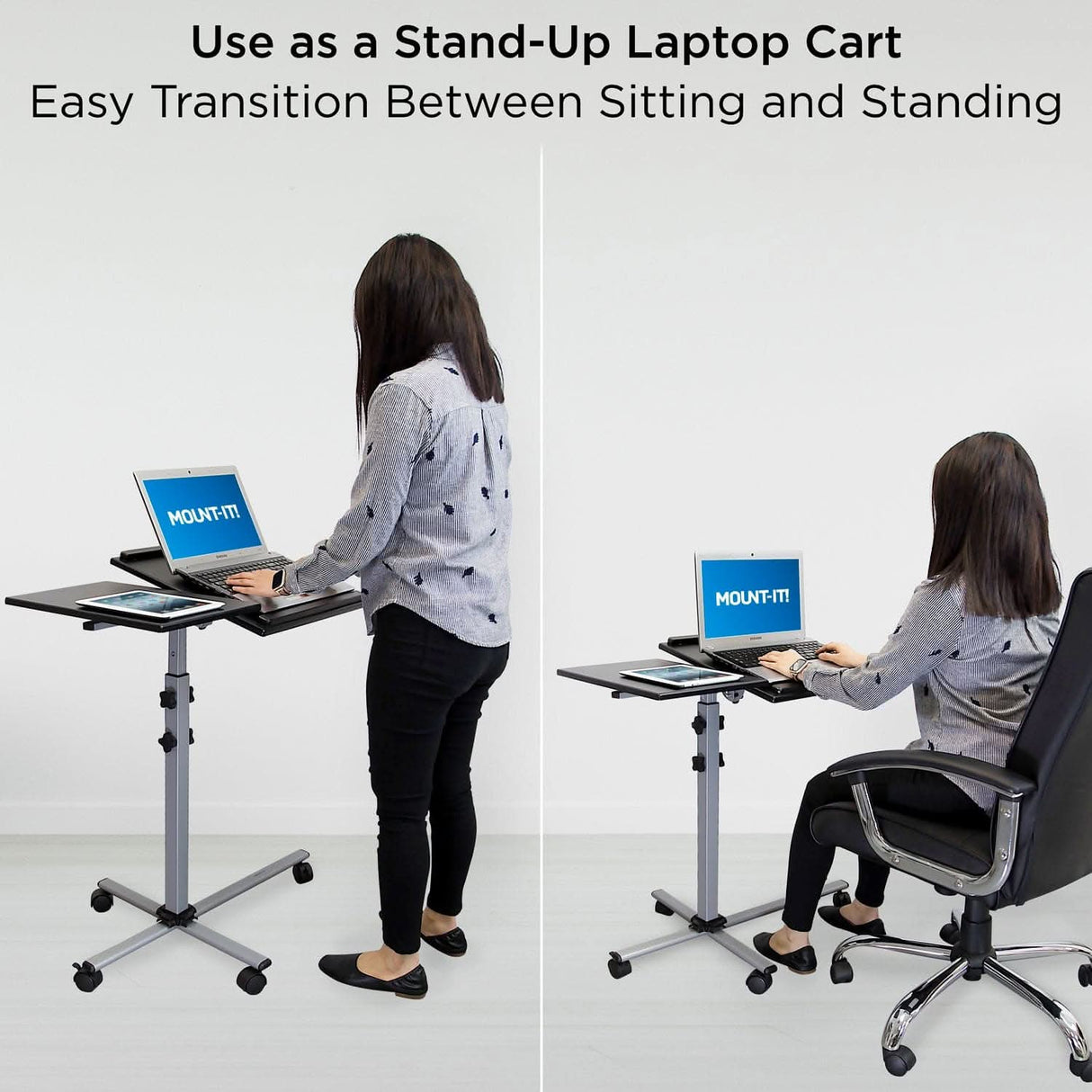 Rolling Laptop Tray & Projector Cart Grey Mobile Standing Desk - Rolling Laptop Tray & Projector Cart - Mount-It! - MI-7945
