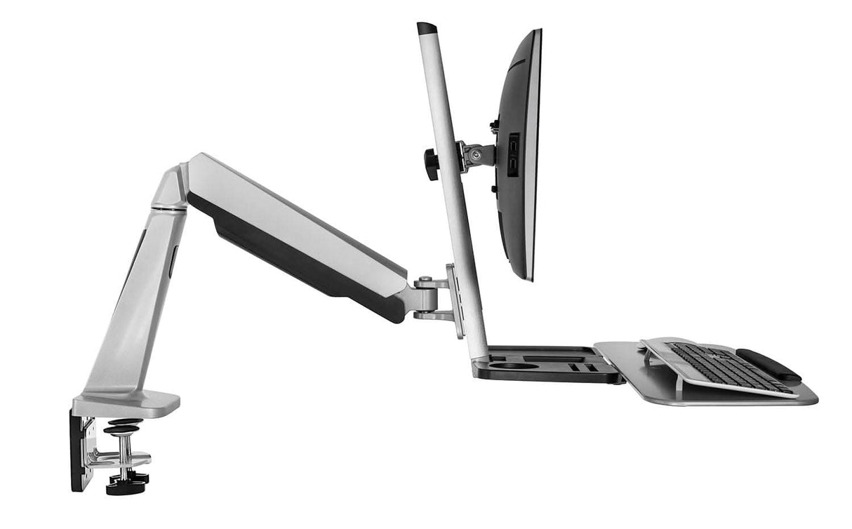 Single Monitor Adjustable Sit Stand Workstation Grey Desk Converters - Single Monitor Adjustable Sit Stand Workstation - Mount-It! - MI-7903