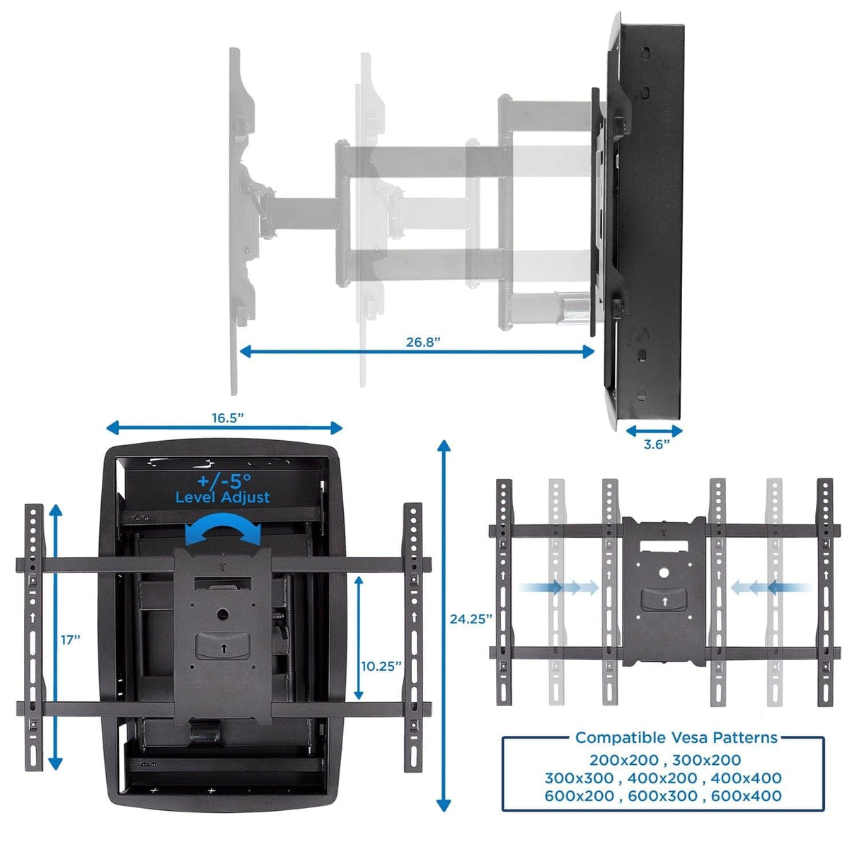 Heavy Duty Full Motion TV Wall Mount with Long Extension and Recessed Base TV Mount - Heavy Duty Full Motion TV Wall Mount with Long Extension and Recessed Base - Mount-It! - MI-381