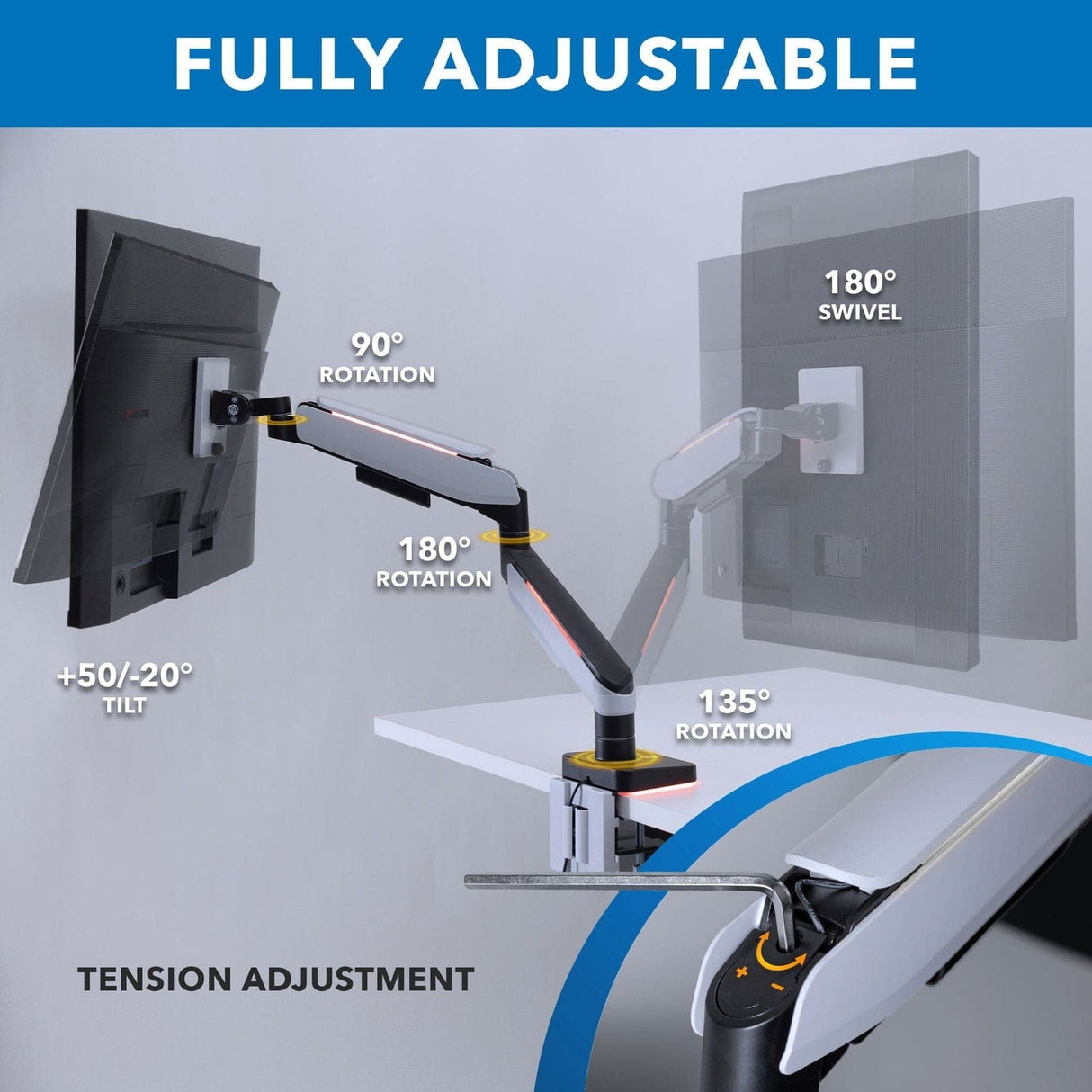 Heavy-Duty Single Monitor Arm for Ultrawide Screens Up To 49" Monitor Mount - Heavy-Duty Single Monitor Arm for Ultrawide Screens Up To 49" - Mount-It! - MI-4881