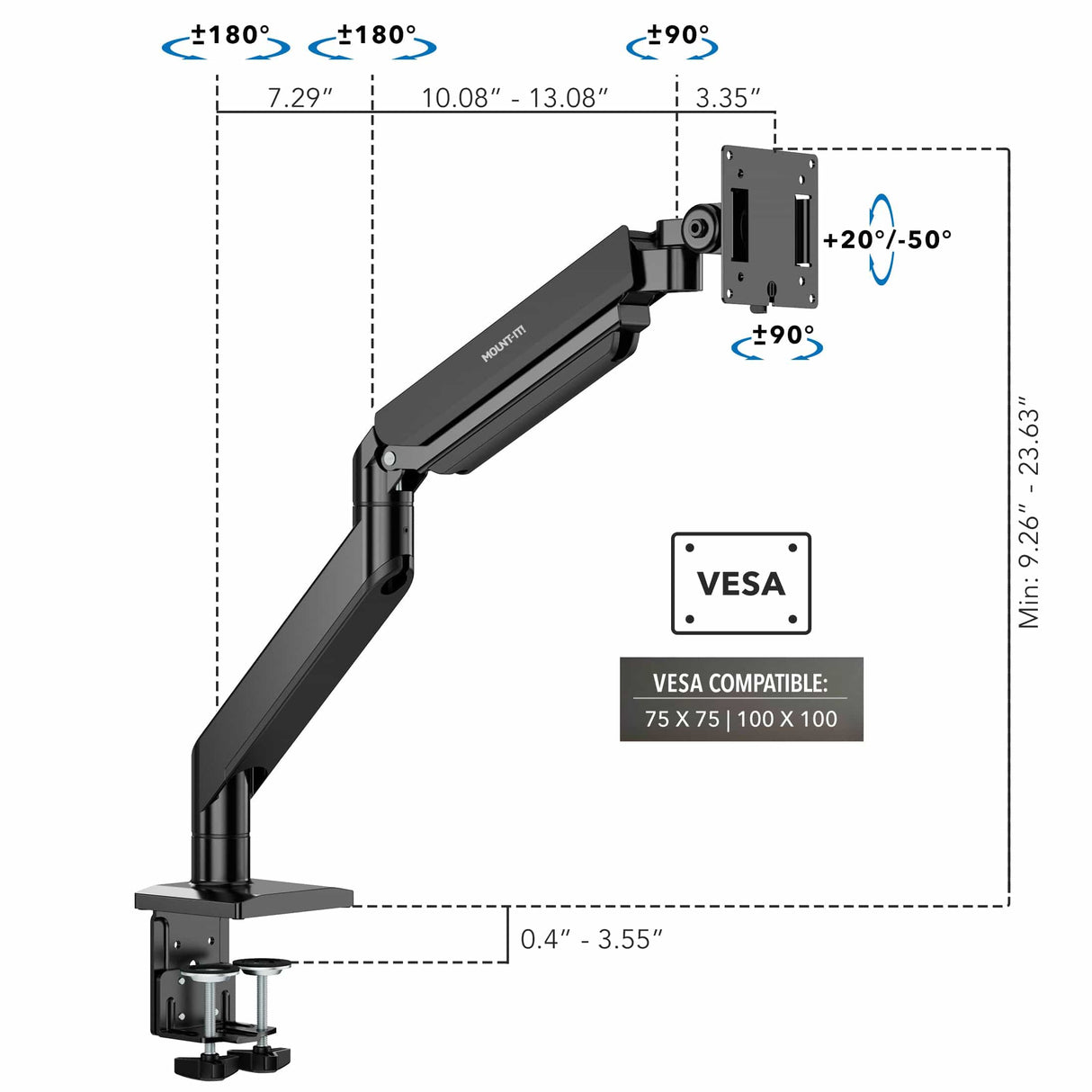 Heavy-Duty Single Monitor Desk Mount with Gas Spring Arm Monitor Mount - Heavy-Duty Single Monitor Desk Mount with Gas Spring Arm - Mount-It! - MI-4891