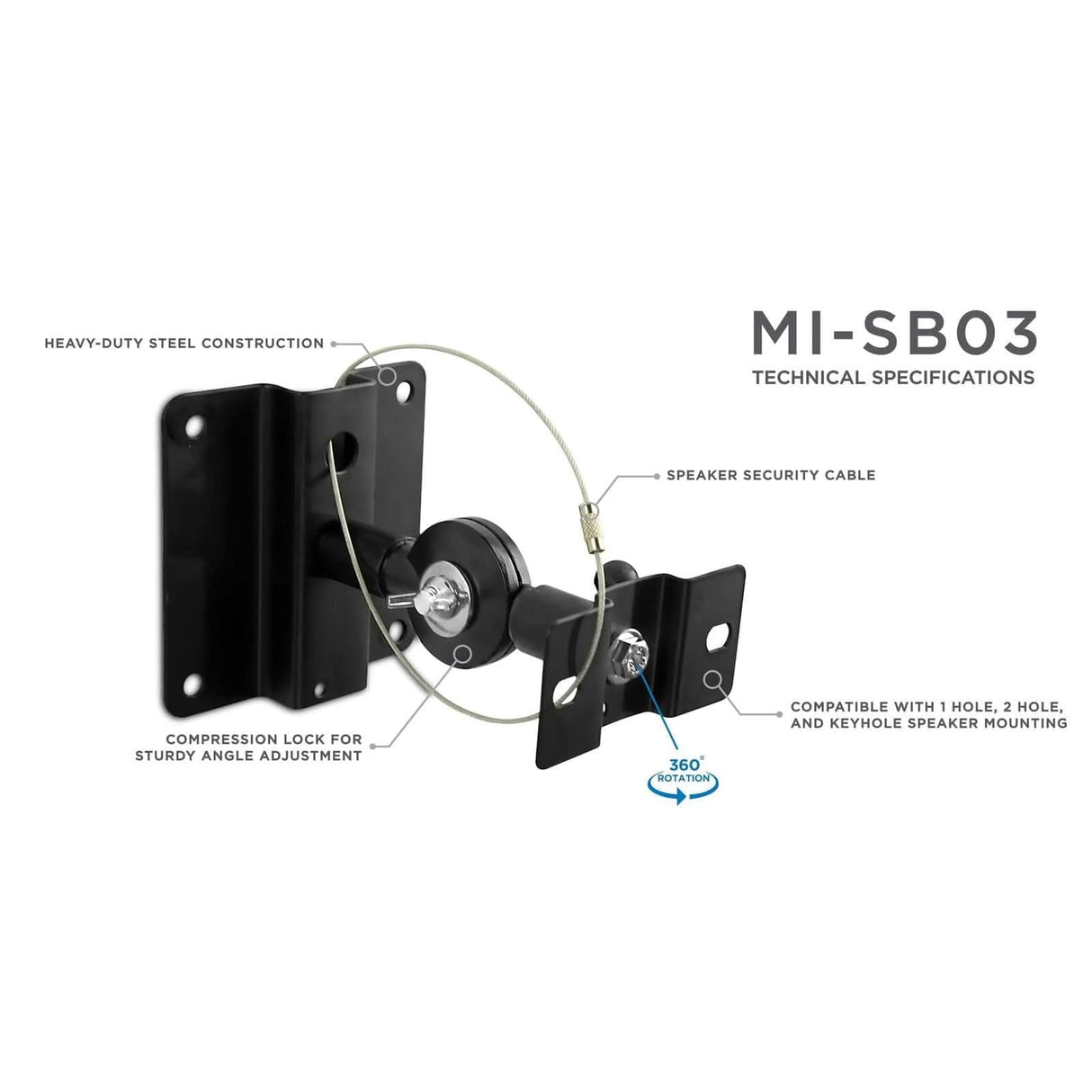 Heavy Duty Universal Speaker Mounts for Walls/Ceiling - Black Speaker Mount - Heavy Duty Universal Speaker Mounts for Walls/Ceiling - Black - Mount-It! - MI-SB03