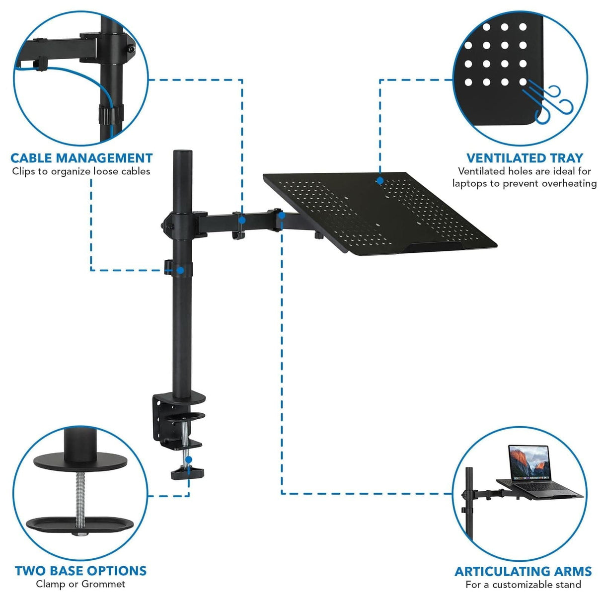 Height-Adjustable Laptop Desk Mount Laptop Mount - Height-Adjustable Laptop Desk Mount - Mount-It! - MI-4352LT