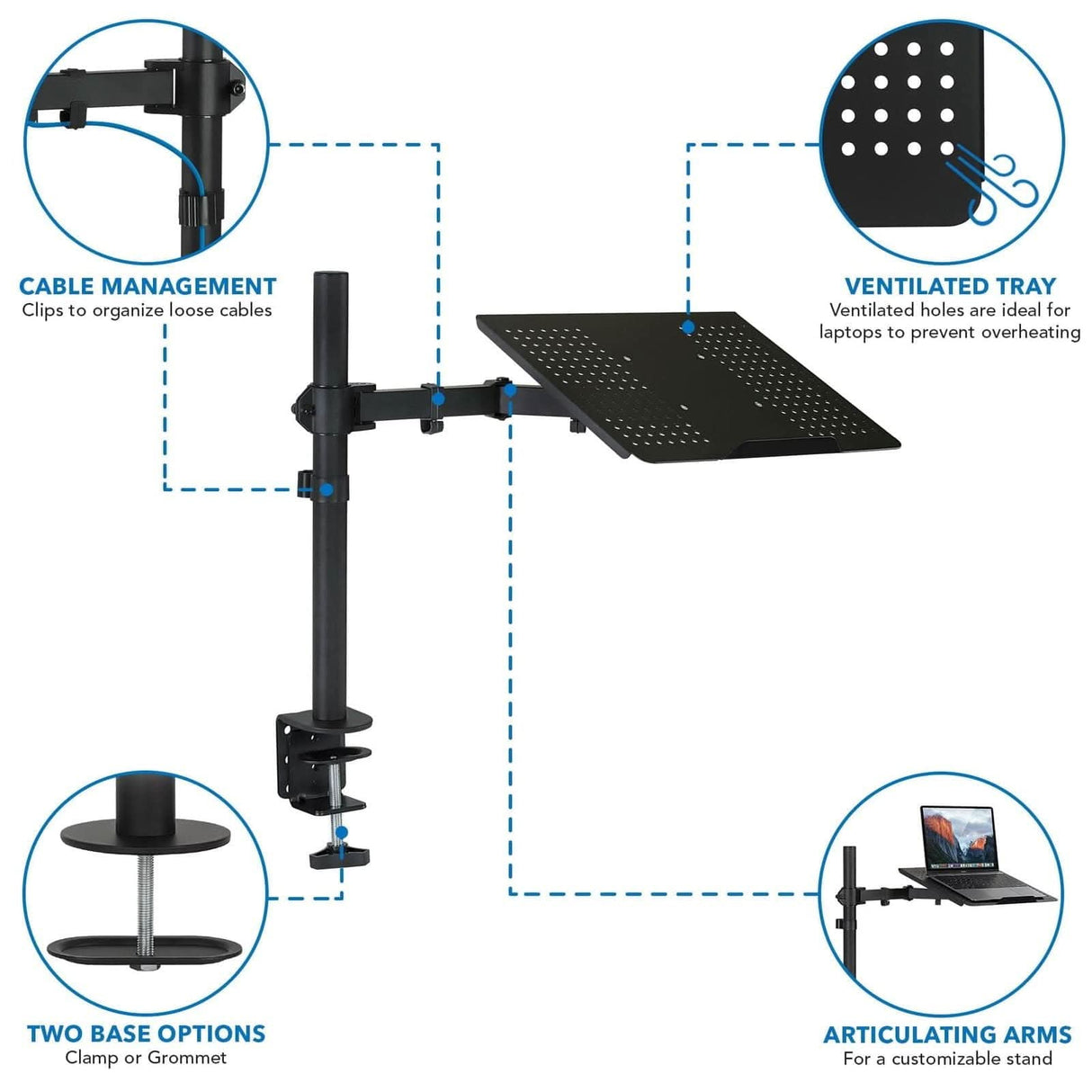 Height-Adjustable Laptop Desk Mount Laptop Mount - Height-Adjustable Laptop Desk Mount - Mount-It! - MI-4352LT