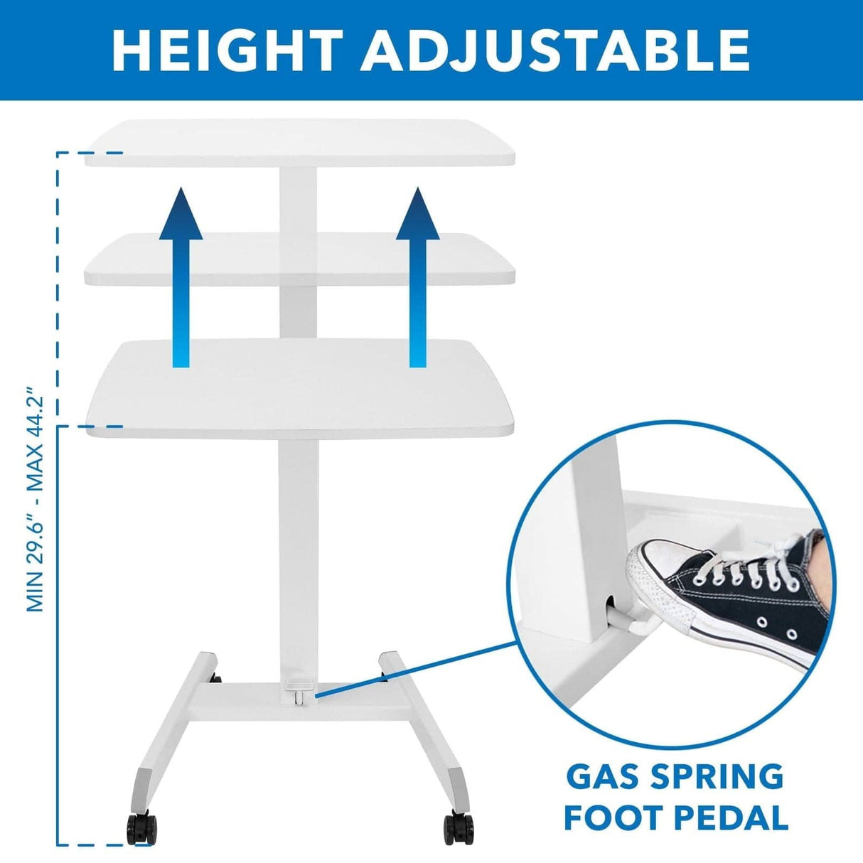 Height Adjustable Rolling Laptop Desk Mobile Standing Desk - Height Adjustable Rolling Laptop Desk - Mount-It! -