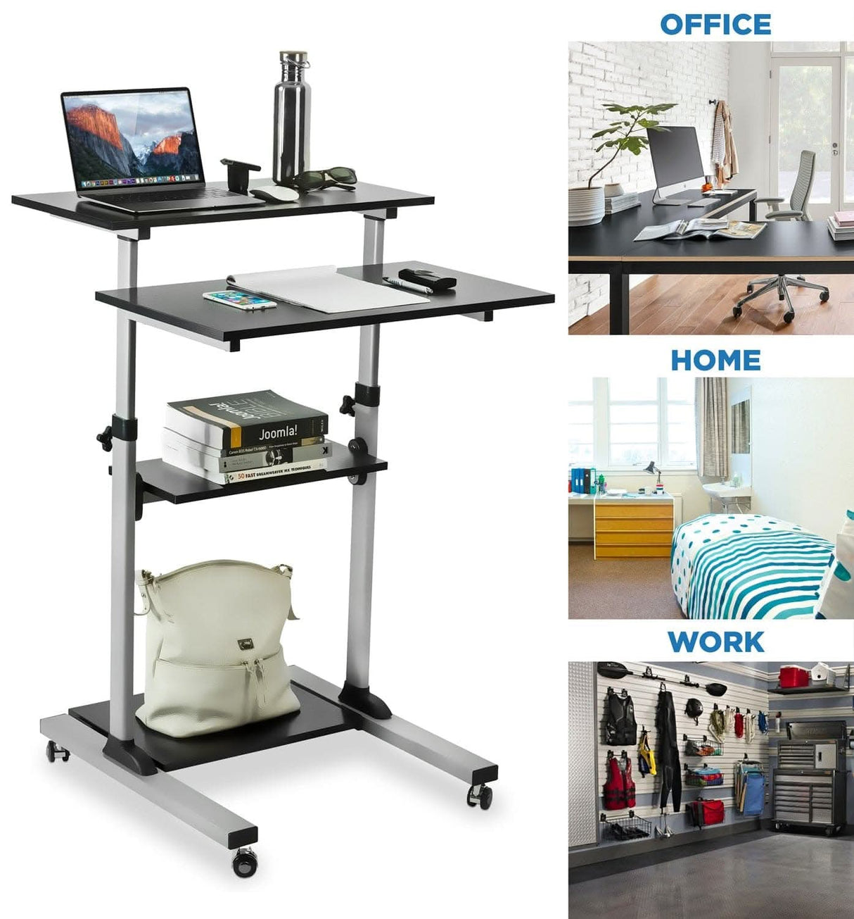 Height Adjustable Rolling Stand up Desk Mobile Standing Desk - Height Adjustable Rolling Stand up Desk - Mount-It! -