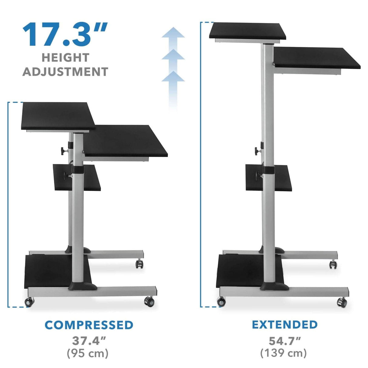 Height Adjustable Rolling Stand up Desk Mobile Standing Desk - Height Adjustable Rolling Stand up Desk - Mount-It! -