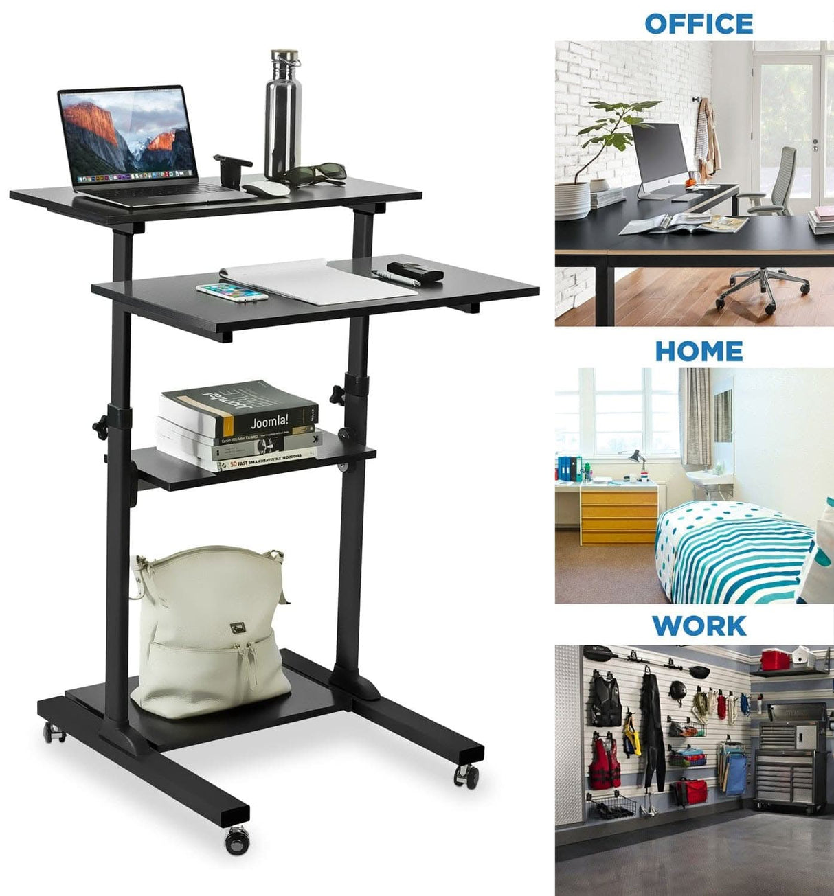 Height Adjustable Rolling Stand up Desk Mobile Standing Desk - Height Adjustable Rolling Stand up Desk - Mount-It! -