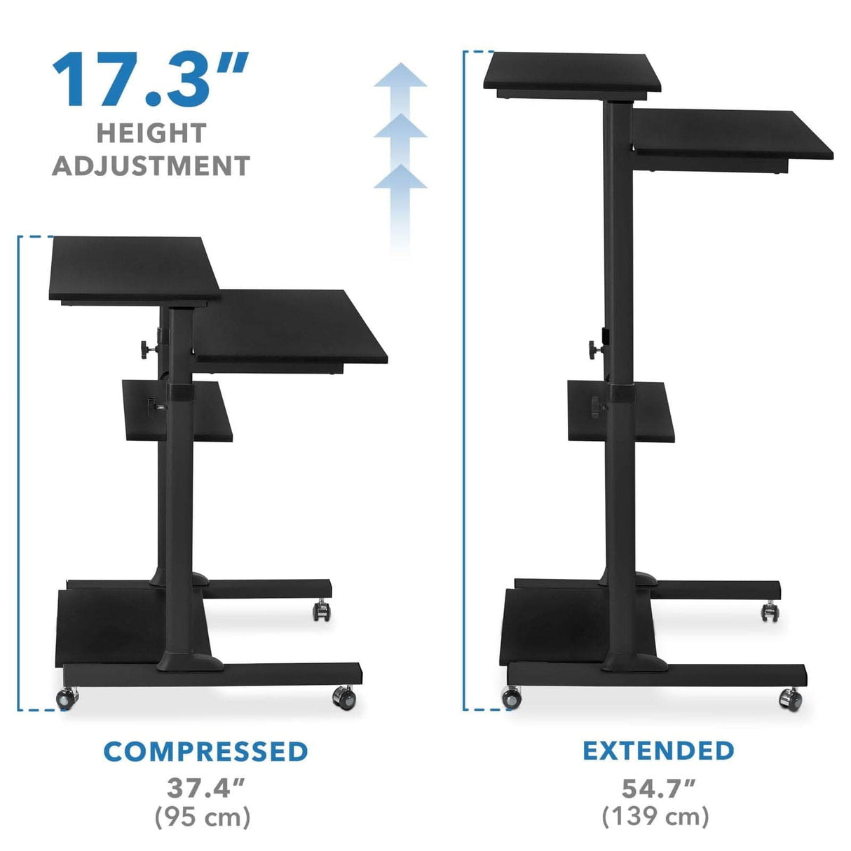 Height Adjustable Rolling Stand up Desk Mobile Standing Desk - Height Adjustable Rolling Stand up Desk - Mount-It! -