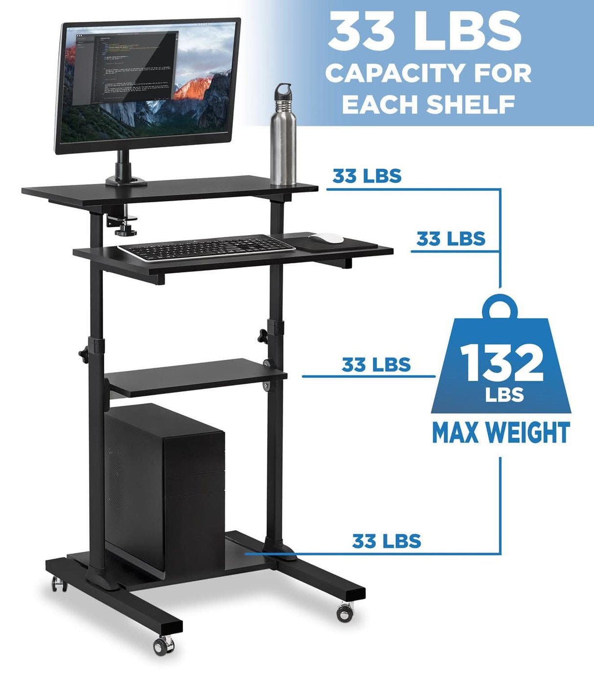 Height Adjustable Rolling Stand up Desk Mobile Standing Desk - Height Adjustable Rolling Stand up Desk - Mount-It! -