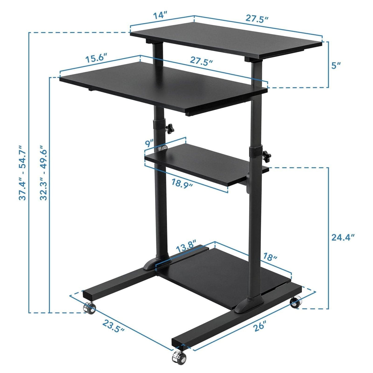 Height Adjustable Rolling Stand up Desk Mobile Standing Desk - Height Adjustable Rolling Stand up Desk - Mount-It! -