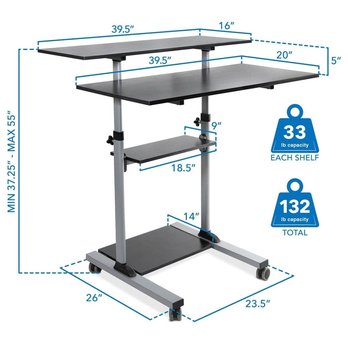 Height Adjustable Rolling Stand up Desk Mobile Standing Desk - Height Adjustable Rolling Stand up Desk - Mount-It! -