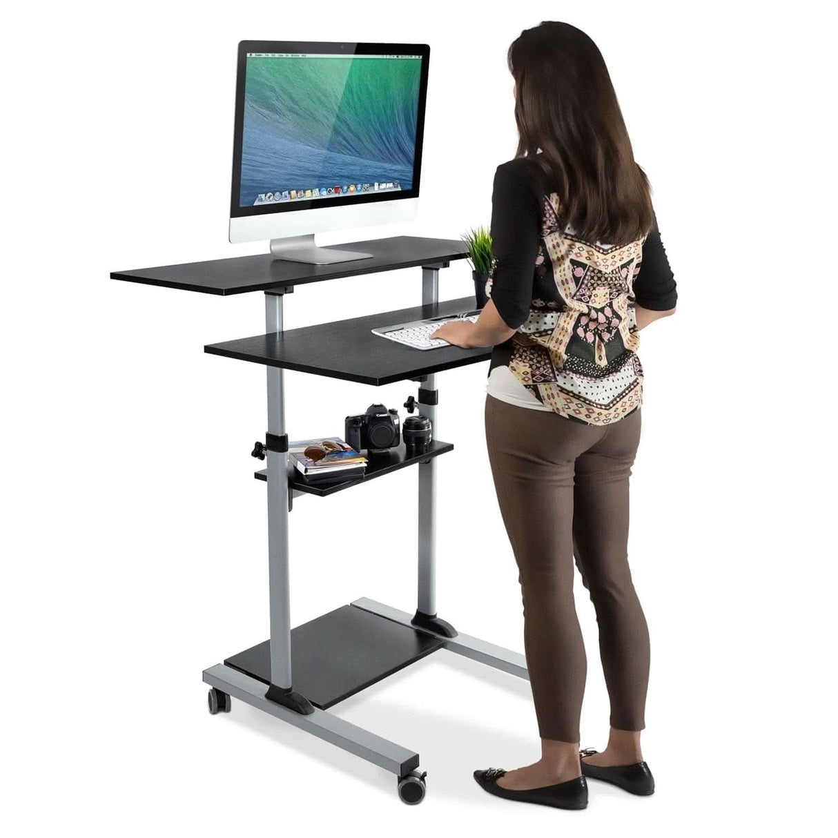Height Adjustable Rolling Stand up Desk Mobile Standing Desk - Height Adjustable Rolling Stand up Desk - Mount-It! -