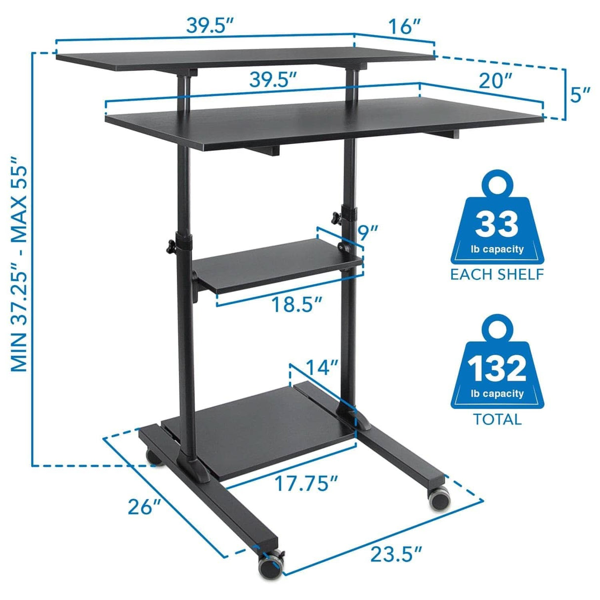 Height Adjustable Rolling Stand up Desk Mobile Standing Desk - Height Adjustable Rolling Stand up Desk - Mount-It! -