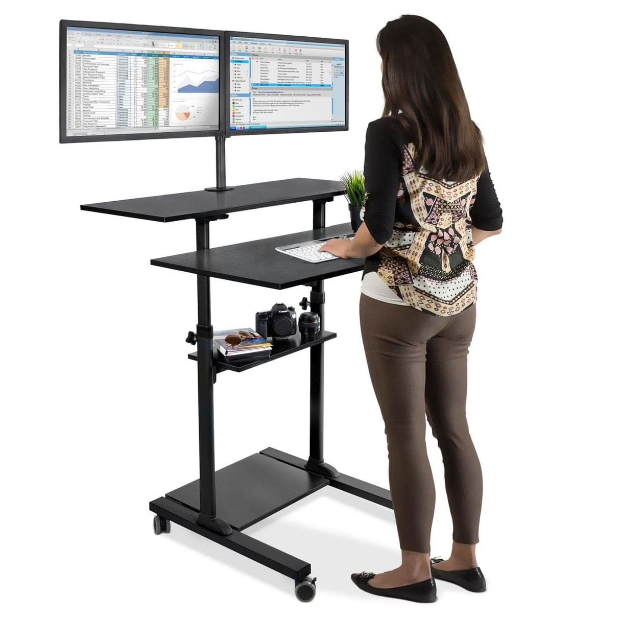 Height Adjustable Rolling Stand up Desk Mobile Standing Desk - Height Adjustable Rolling Stand up Desk - Mount-It! -