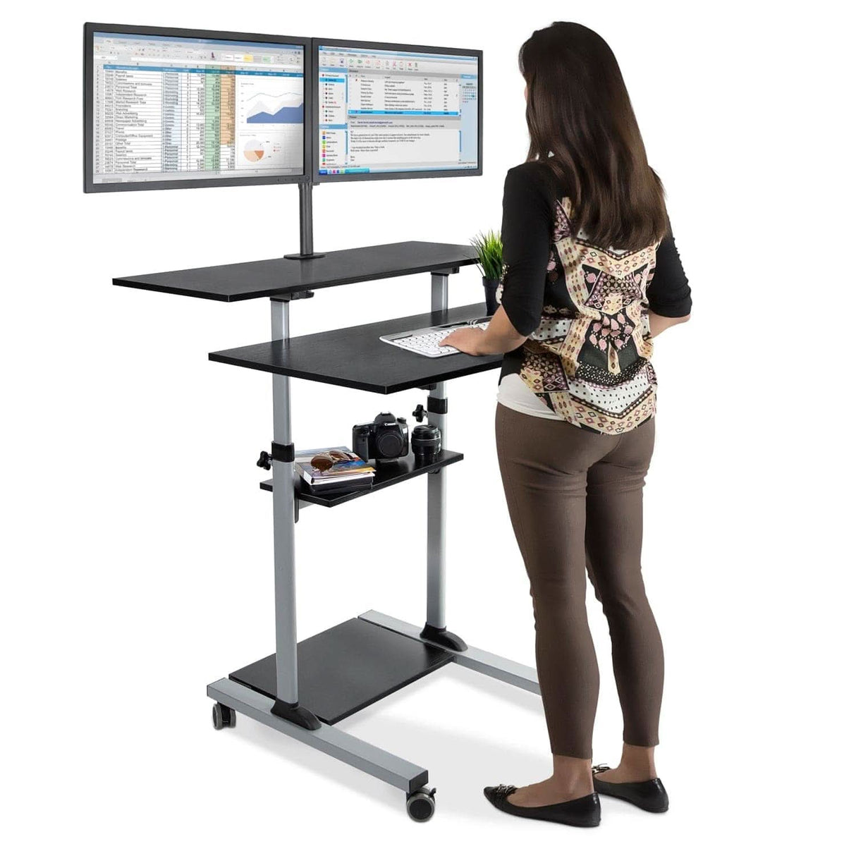 Height Adjustable Rolling Stand up Desk Mobile Standing Desk - Height Adjustable Rolling Stand up Desk - Mount-It! -