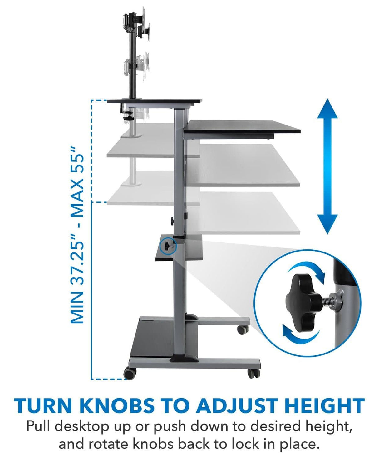Height Adjustable Rolling Stand up Desk Mobile Standing Desk - Height Adjustable Rolling Stand up Desk - Mount-It! -