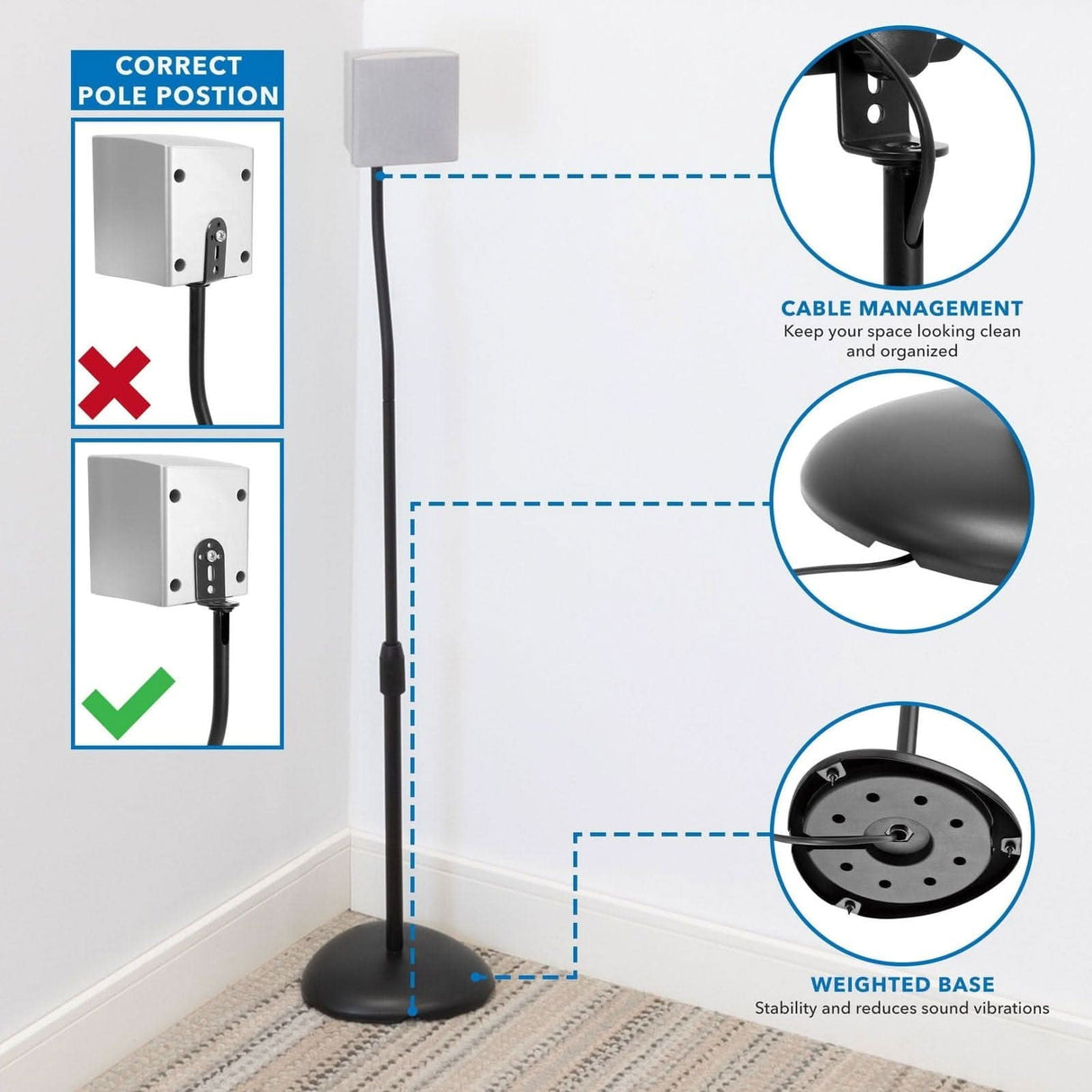 Height Adjustable Speaker Floor Stands (2 ct.) Speaker Stand - Height Adjustable Speaker Floor Stands (2 ct.) - Mount-It! - MI-1232