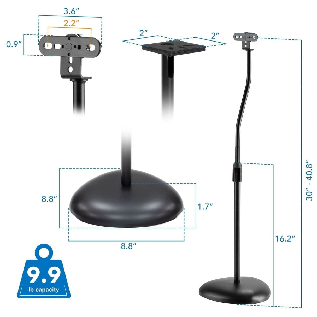 Height Adjustable Speaker Floor Stands (2 ct.) Speaker Stand - Height Adjustable Speaker Floor Stands (2 ct.) - Mount-It! - MI-1232