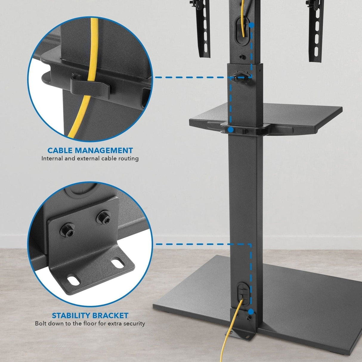 Height Adjustable TV Stand with Shelf TV Stand - Height Adjustable TV Stand with Shelf - Mount-It! - MI-1877