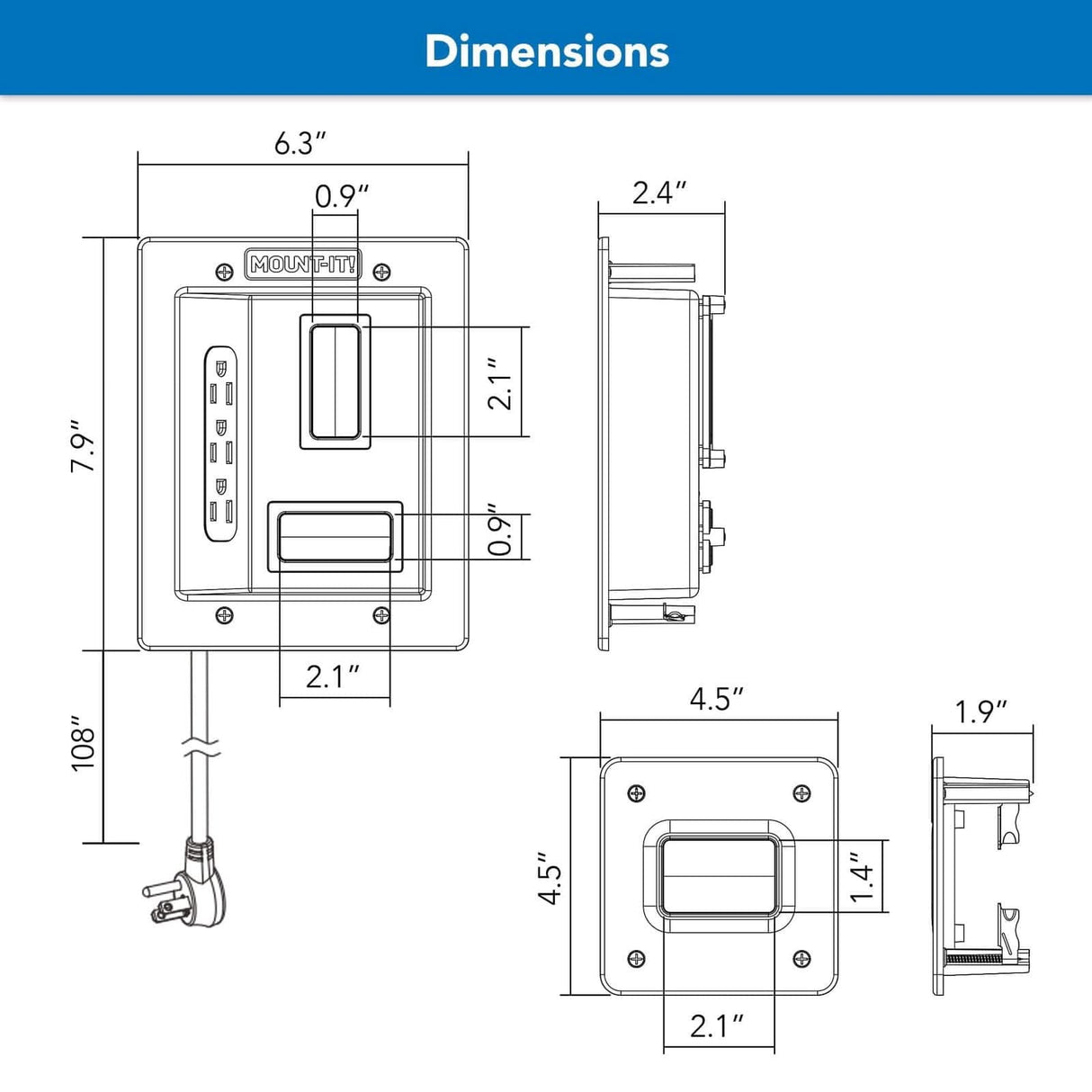 TV Accessories - In-Wall TV Cable Concealer with Recessed Power - Mount-It! - MI-7284