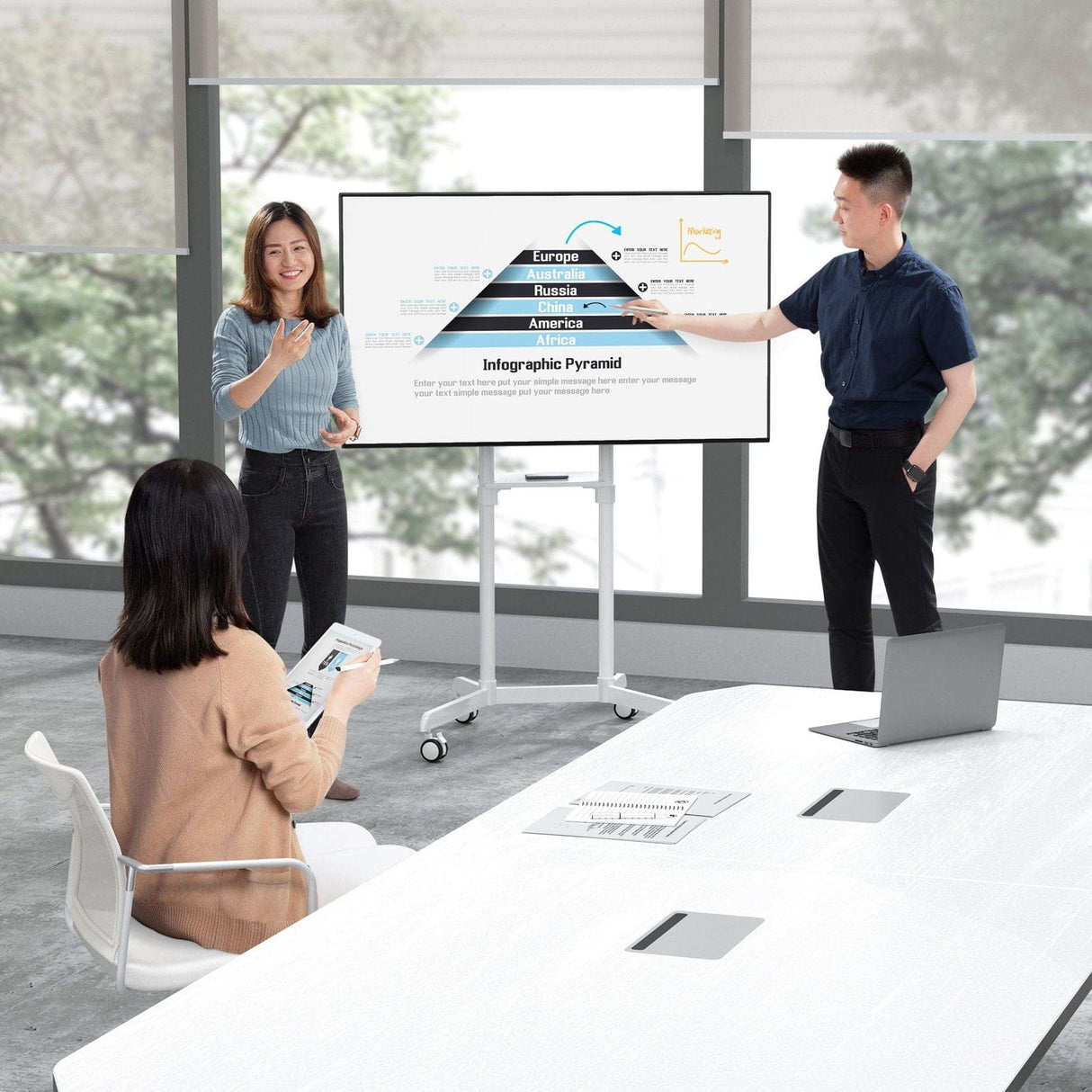 Interactive Display Stand | Mobile TV Flip Cart with Accessory Shelf TV Cart - Interactive Display Stand | Mobile TV Flip Cart with Accessory Shelf - Mount-It! - MI-8001